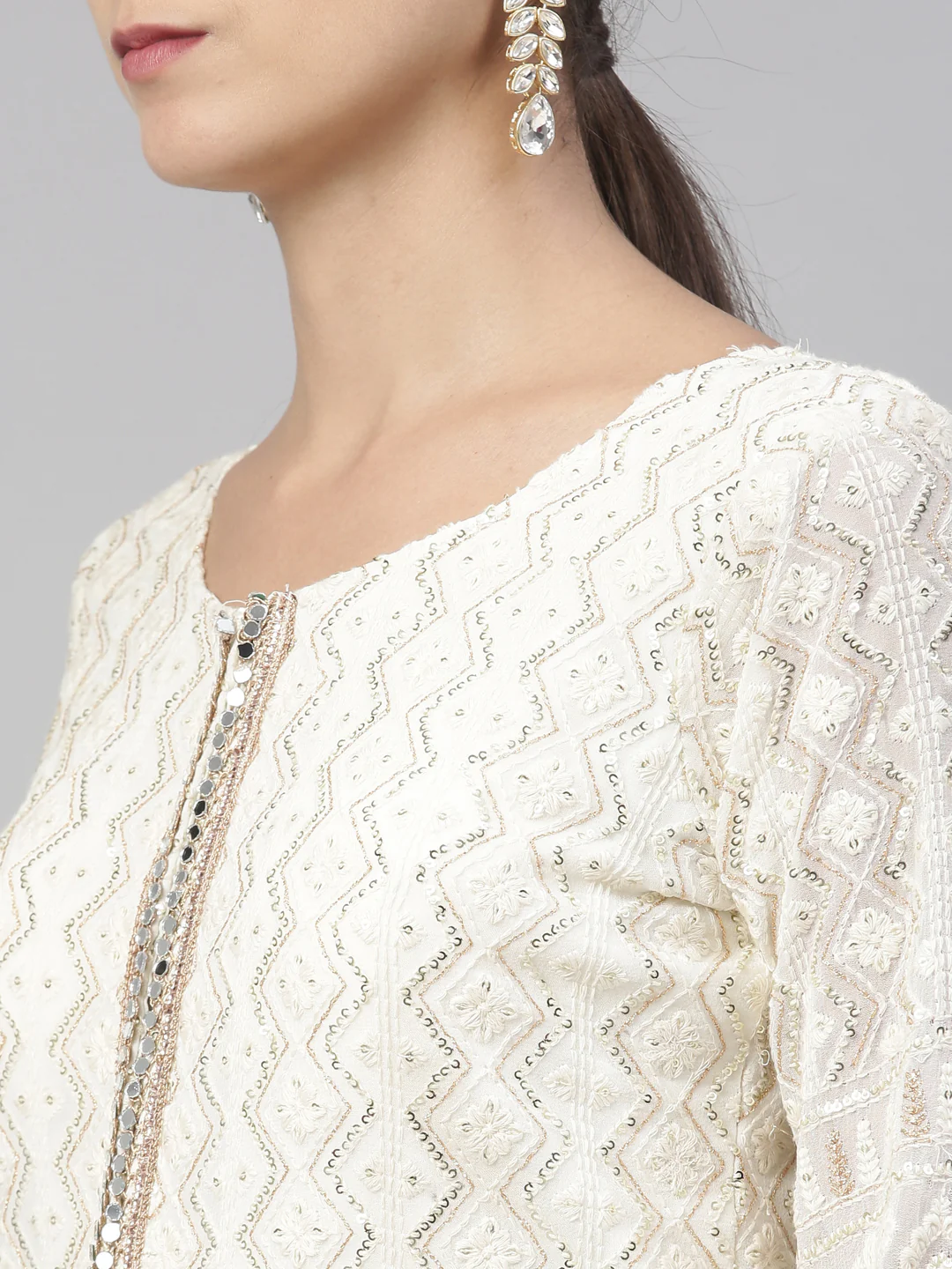 Neerus Off White Color Georgette Fabric Kurta Set