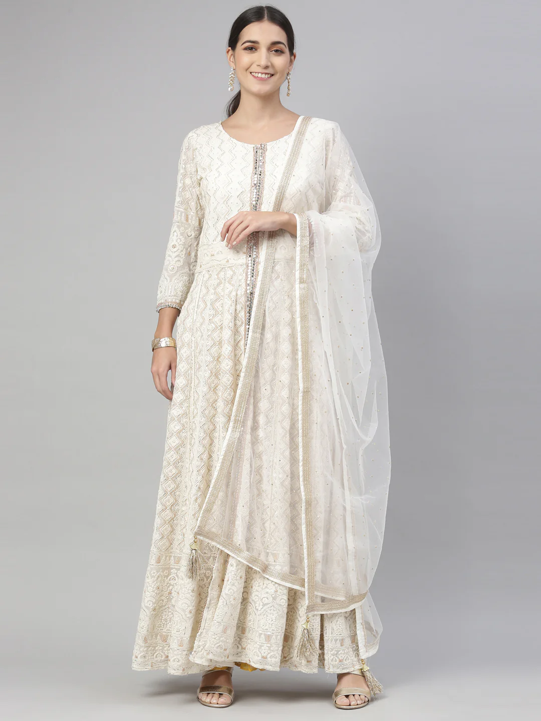 Neerus Off White Color Georgette Fabric Kurta Set - Image 10