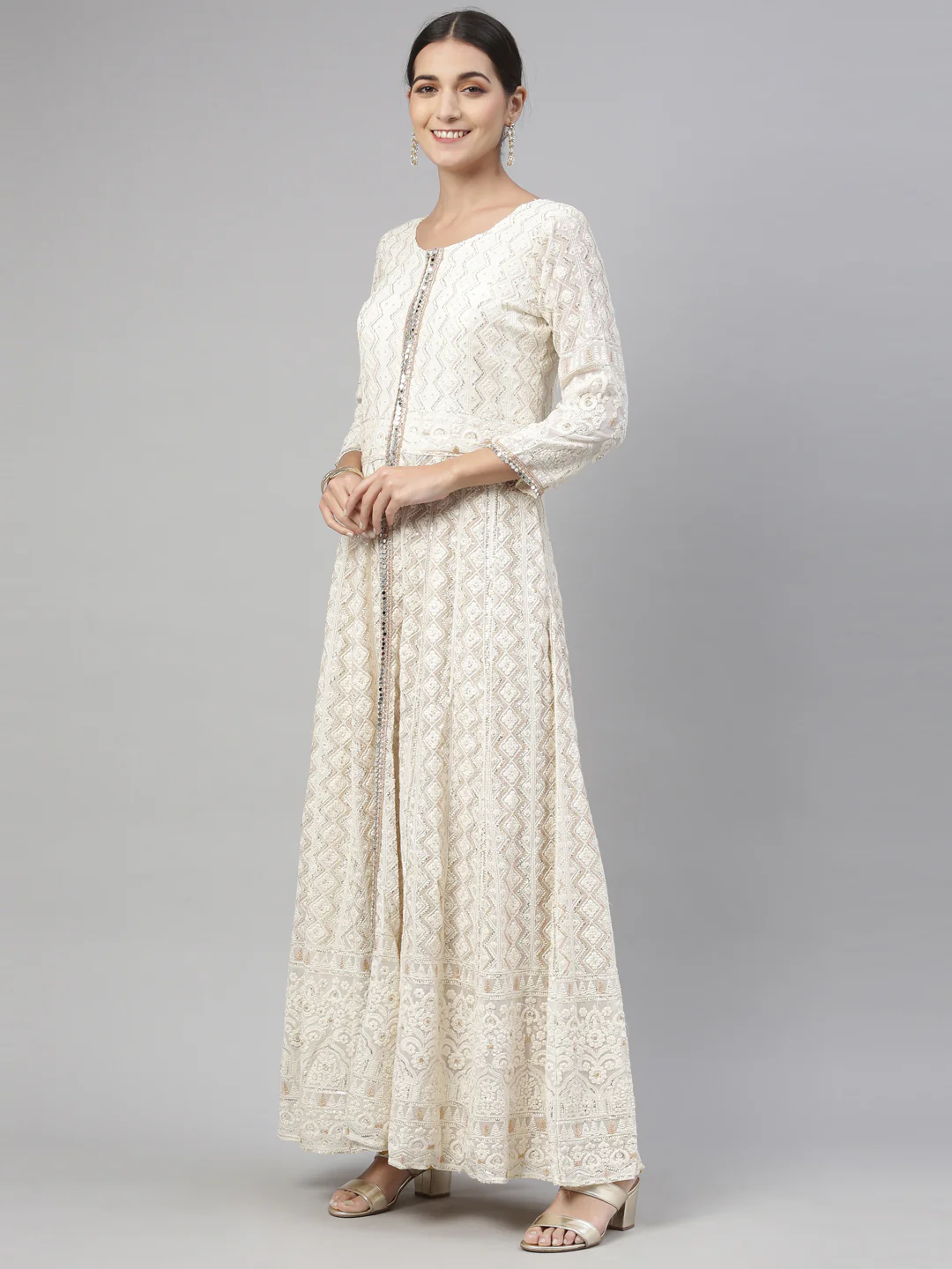 Neerus Off White Color Georgette Fabric Kurta Set - Image 6