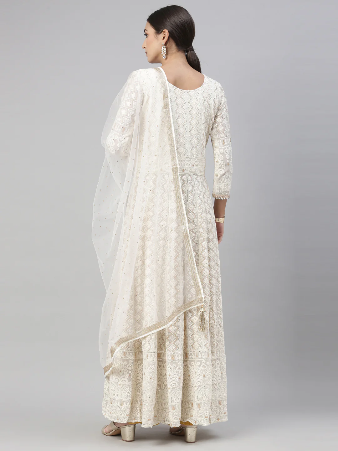 Neerus Off White Color Georgette Fabric Kurta Set - Image 8