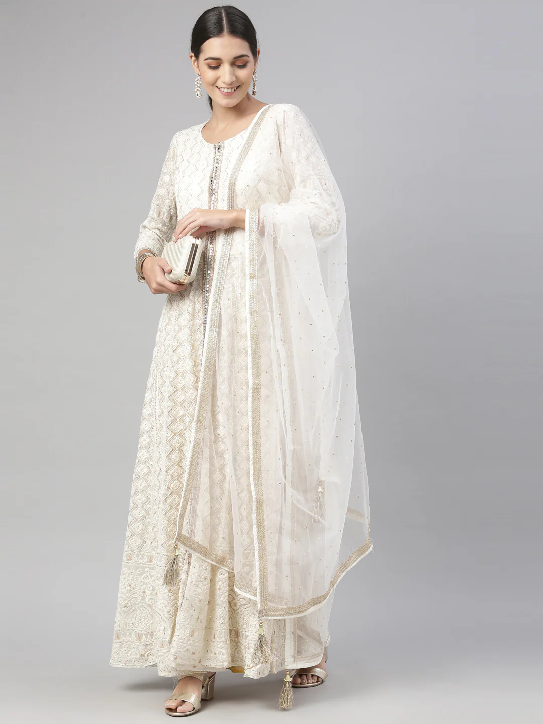 Neerus Off White Color Georgette Fabric Kurta Set - Image 9