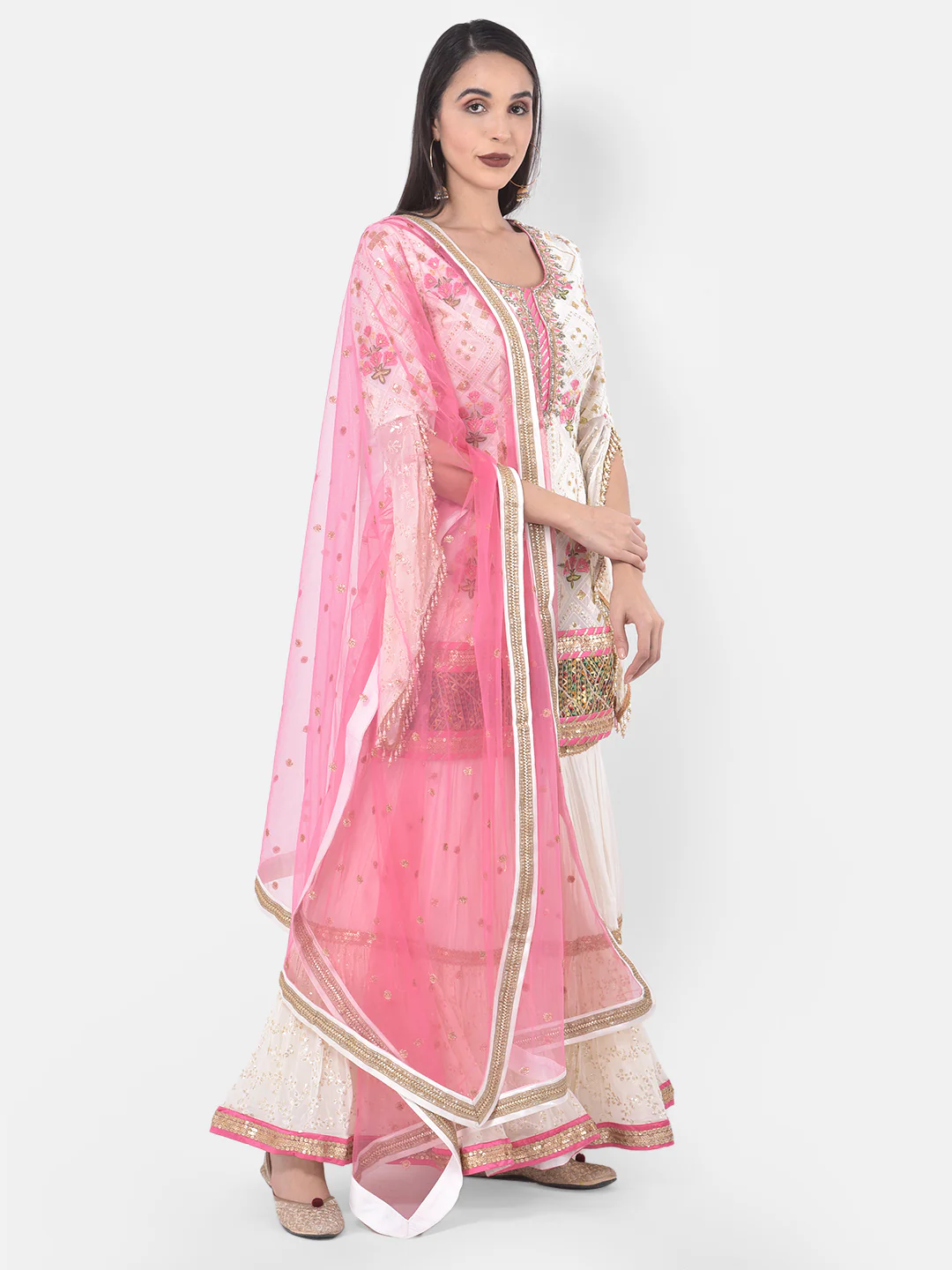 Neerus Off White Color Georgette Fabric Suit-Gharara - Image 2