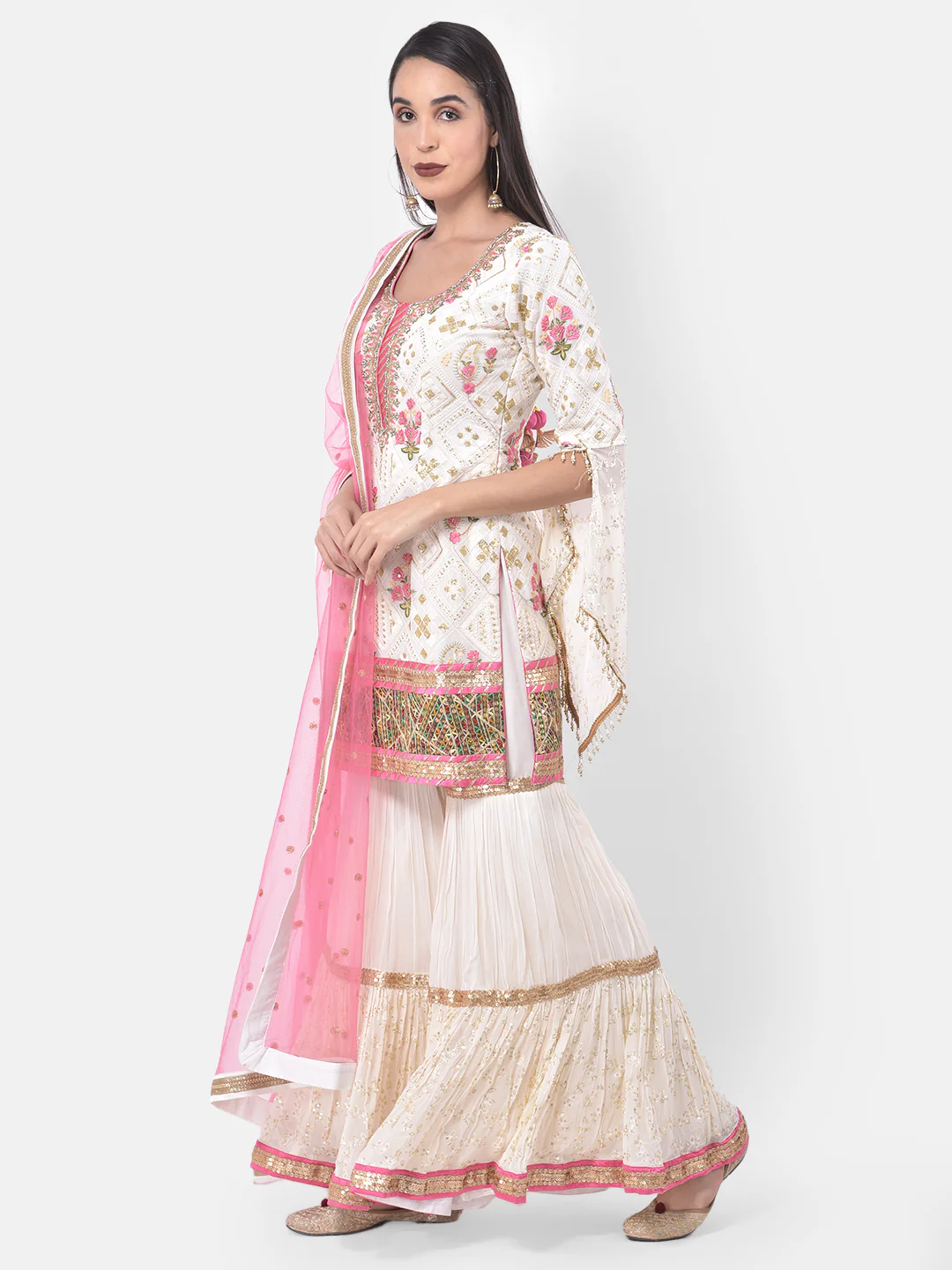 Neerus Off White Color Georgette Fabric Suit-Gharara - Image 3