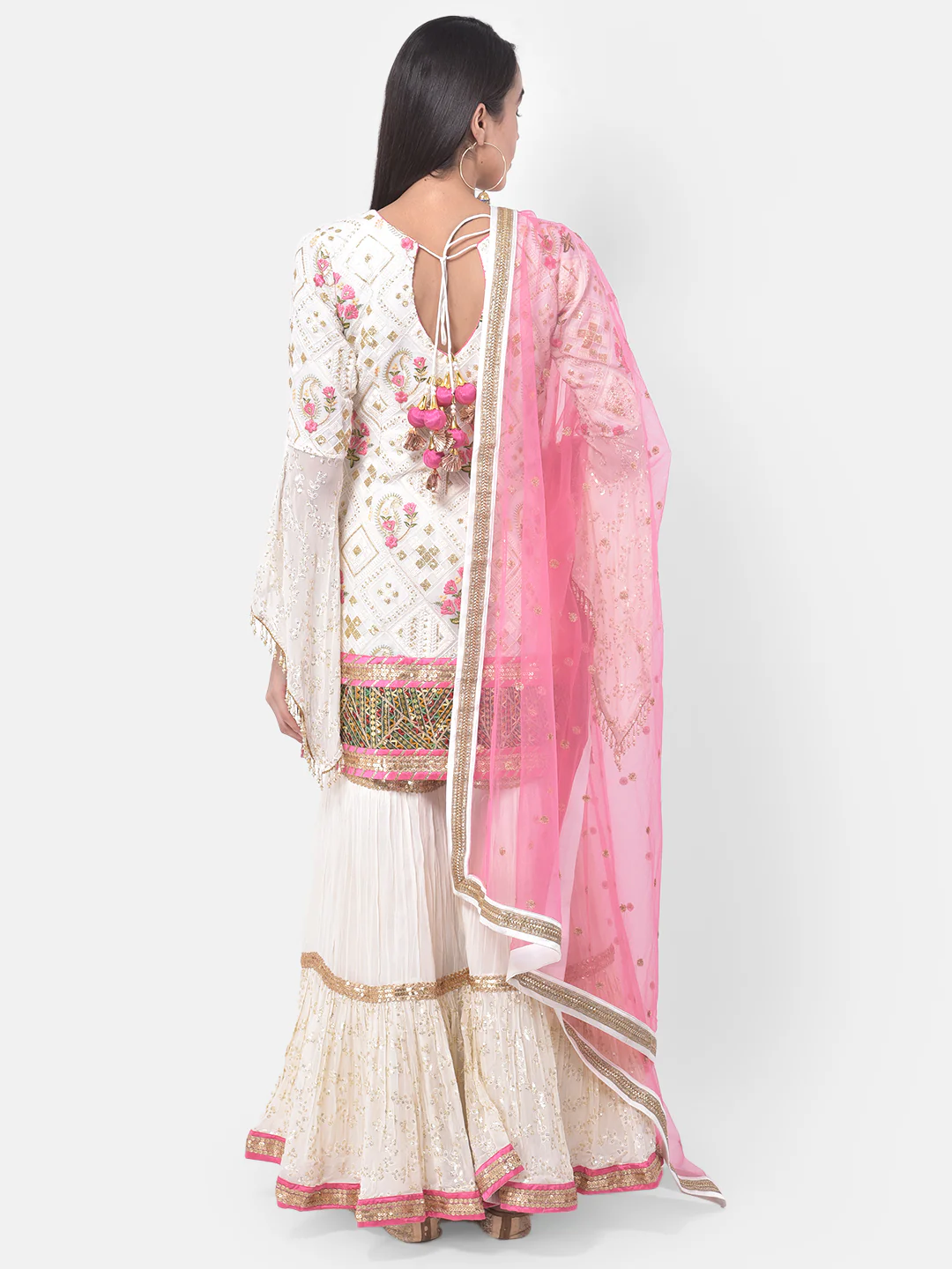 Neerus Off White Color Georgette Fabric Suit-Gharara - Image 4