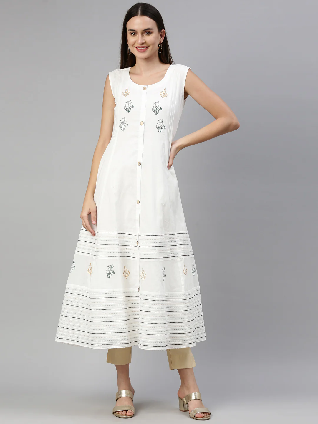Neerus Off White Color Mulmul Fabric Kurta