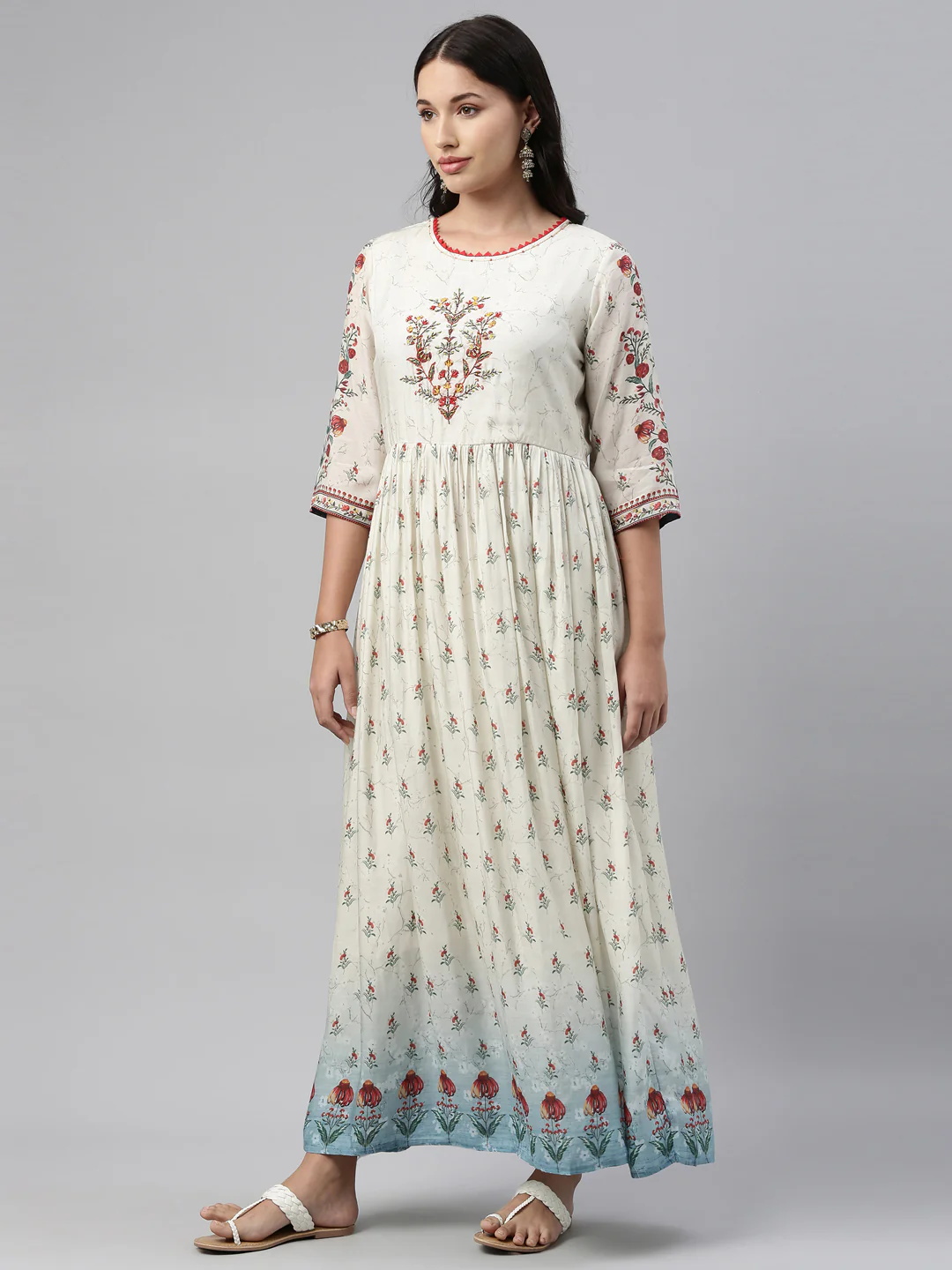 Neerus Off White Color Muslin Fabric Tunic - Image 3