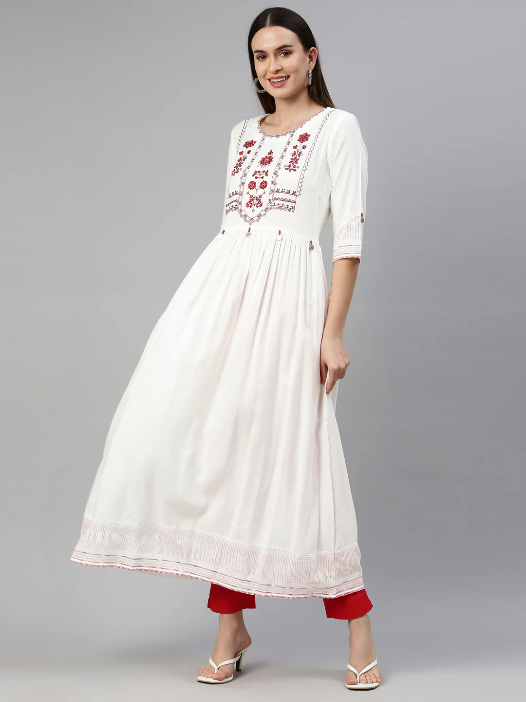 Neerus Off White Color Rayon Fabric Kurta - Image 6