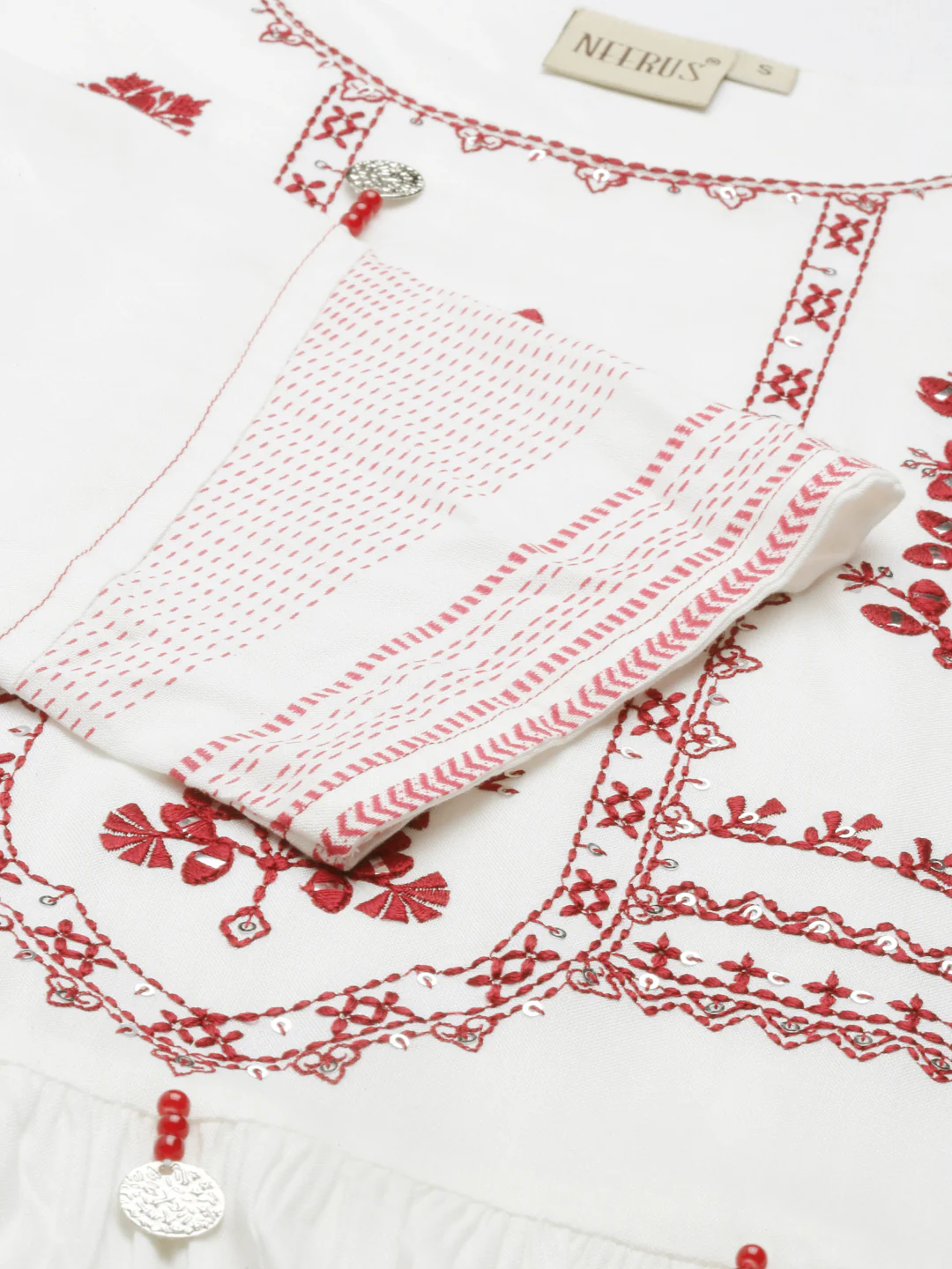 Neerus Off White Color Rayon Fabric Kurta - Image 7