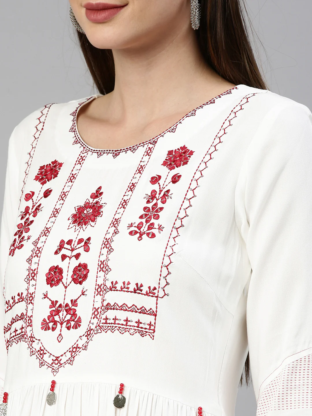 Neerus Off White Color Rayon Fabric Kurta - Image 8