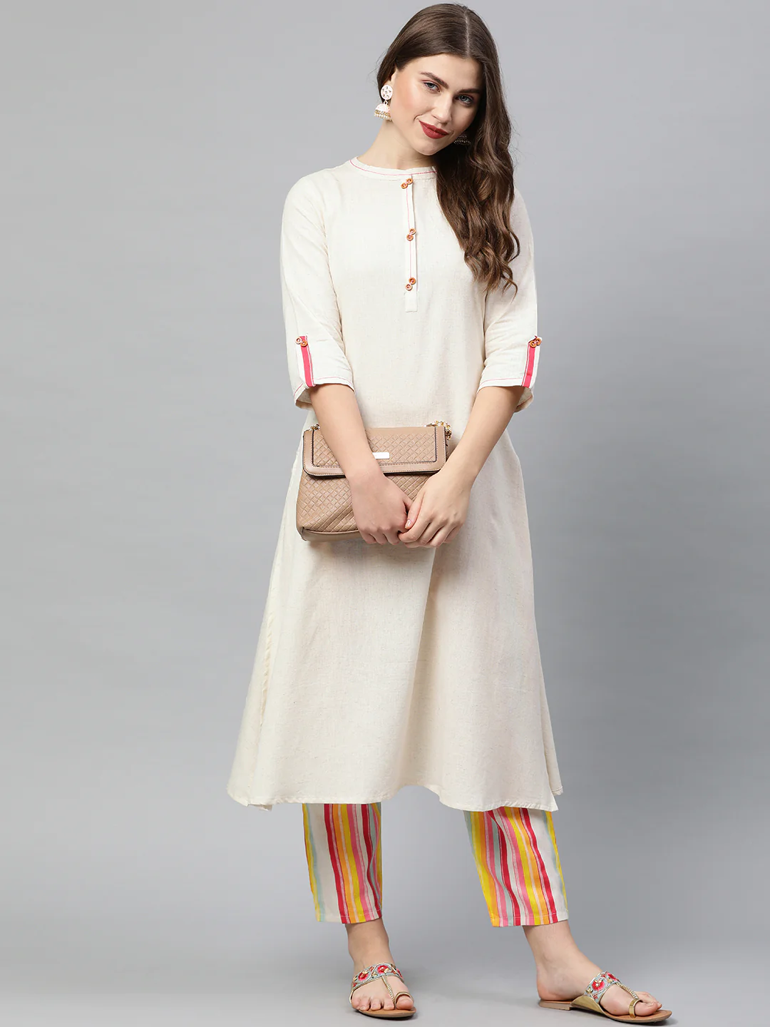 Neerus Off White Embroidered A Line Kurta - Image 6