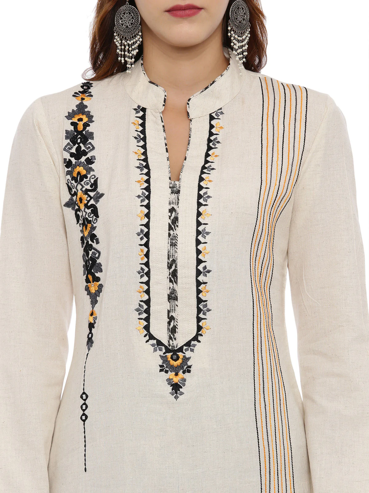 Neerus Off White Embroidered Kurta With Palazzo & Dupatta - Image 2
