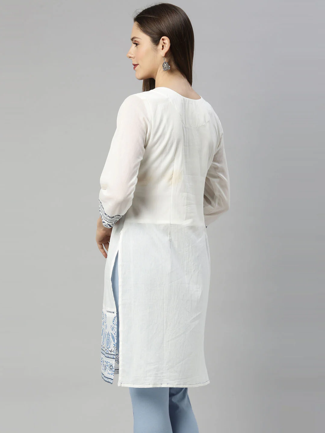 Neerus Off White Embroidered Pure Cotton Kurti - Image 3