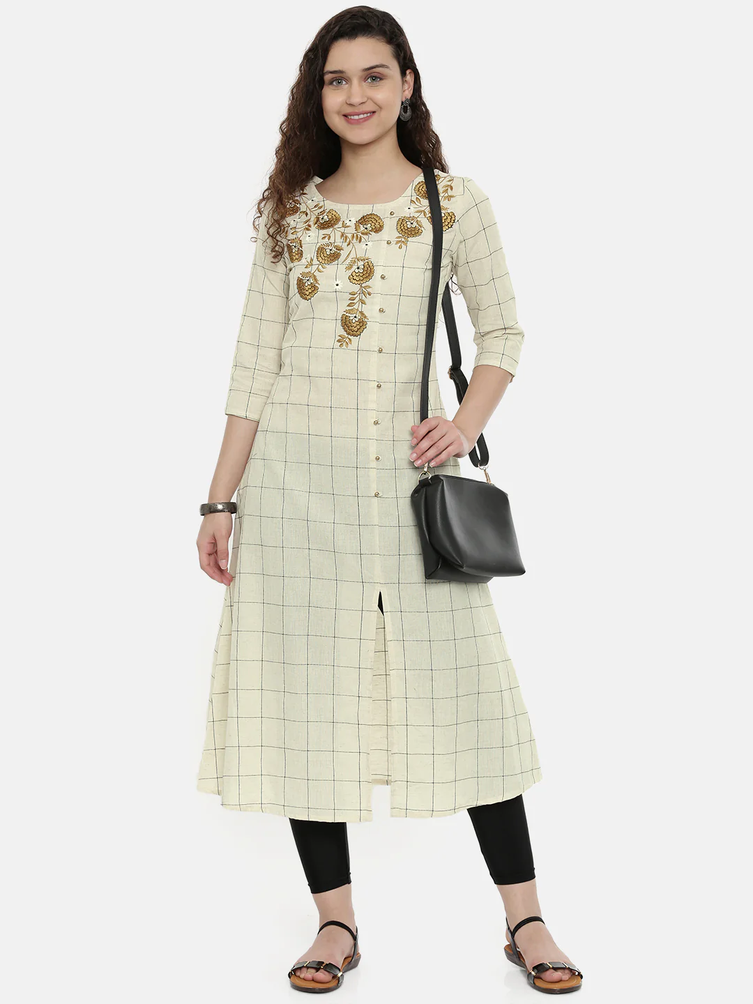 Neerus Off White Embroidered Straight Kurta
