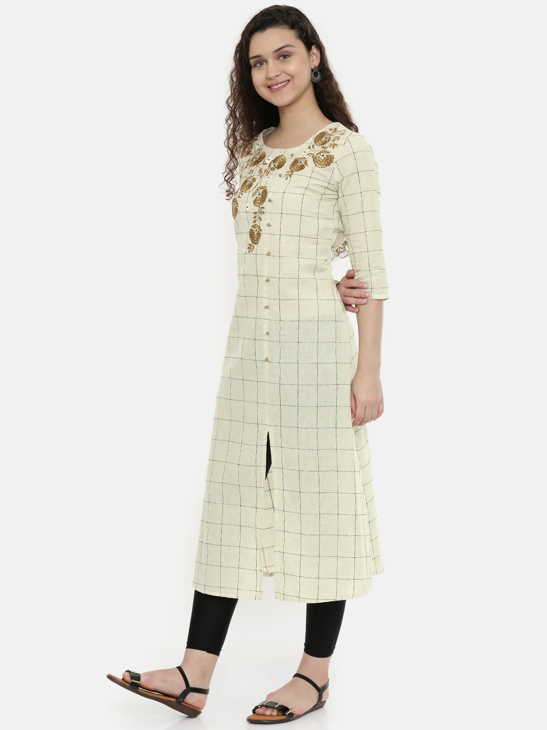 Neerus Off White Embroidered Straight Kurta - Image 3