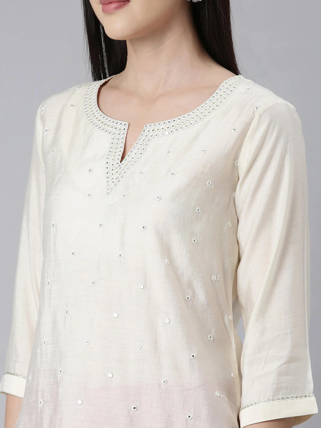 Neerus Off White Panelled Straight Embellished Kurta - Image 5