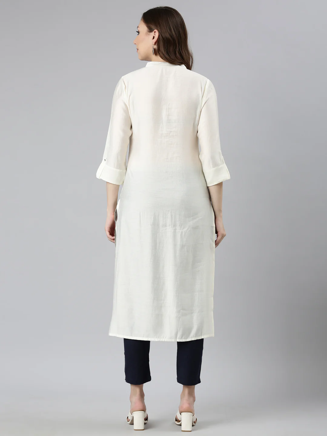 Neerus Off White Panelled Straight Embellished Kurta - Image 3