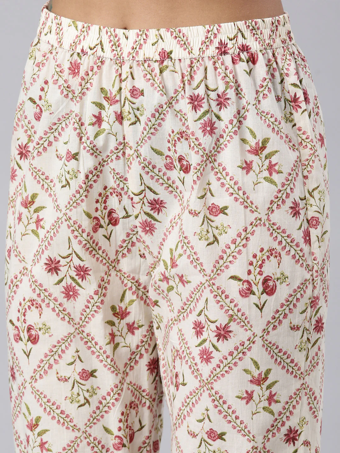 Neerus Off White Panelled Printed Kurta And Trousers With Dupatta - Image 7