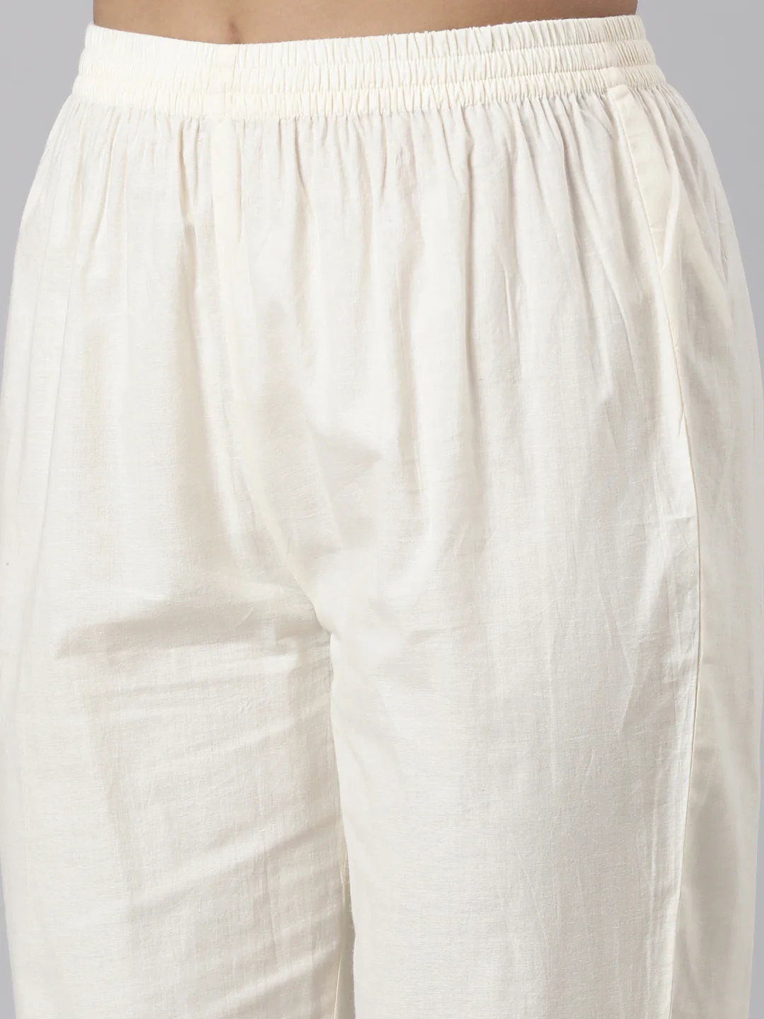 Neerus Off White Panelled Straight Printed Kurta And Trousers With Dupatta - Image 7