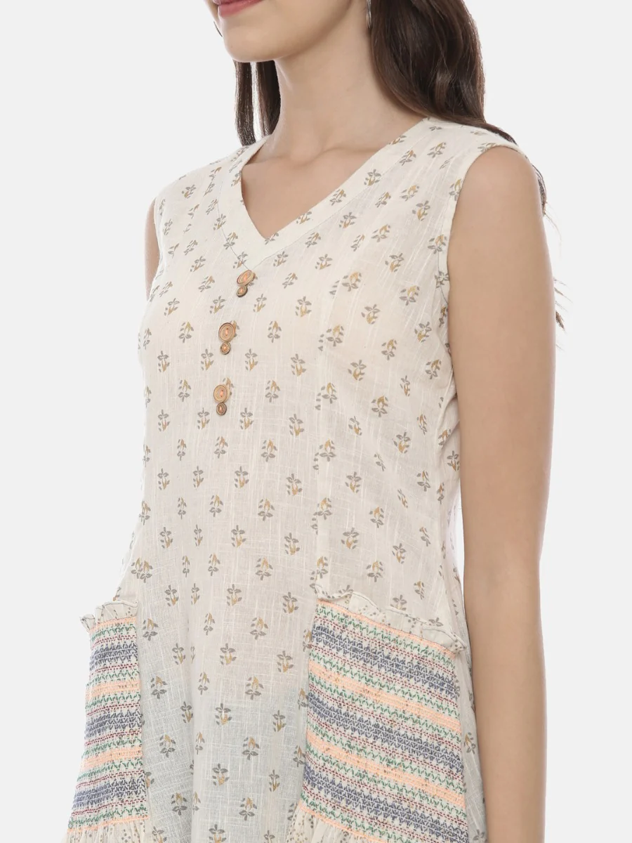 Neerus Off White Printed A Line Kurta - Image 2