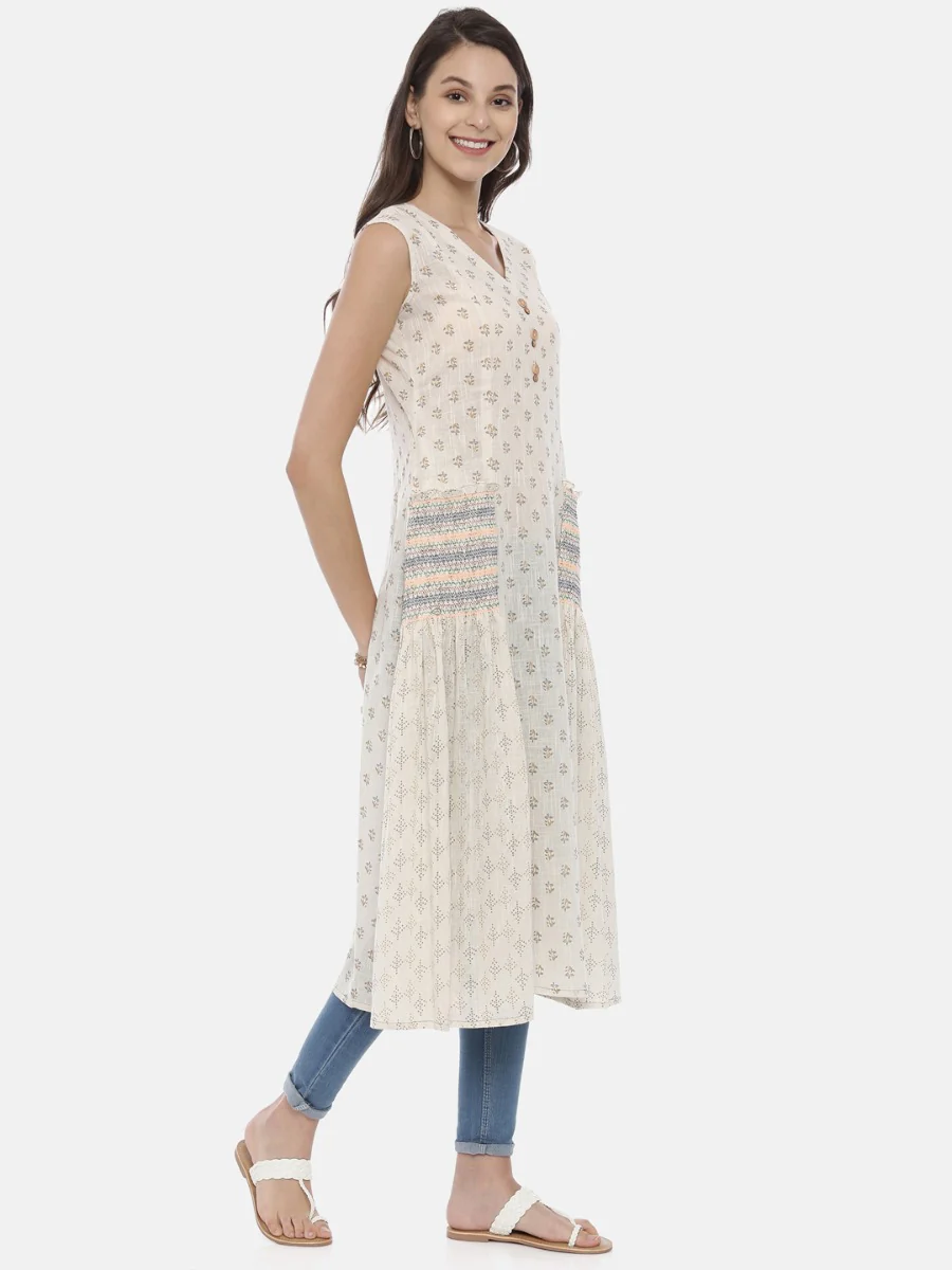 Neerus Off White Printed A Line Kurta - Image 4