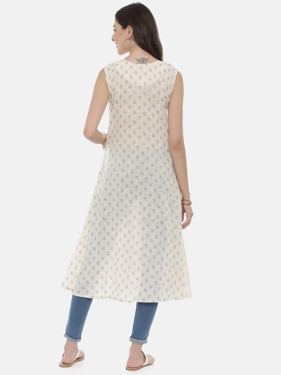 Neerus Off White Printed A Line Kurta - Image 5