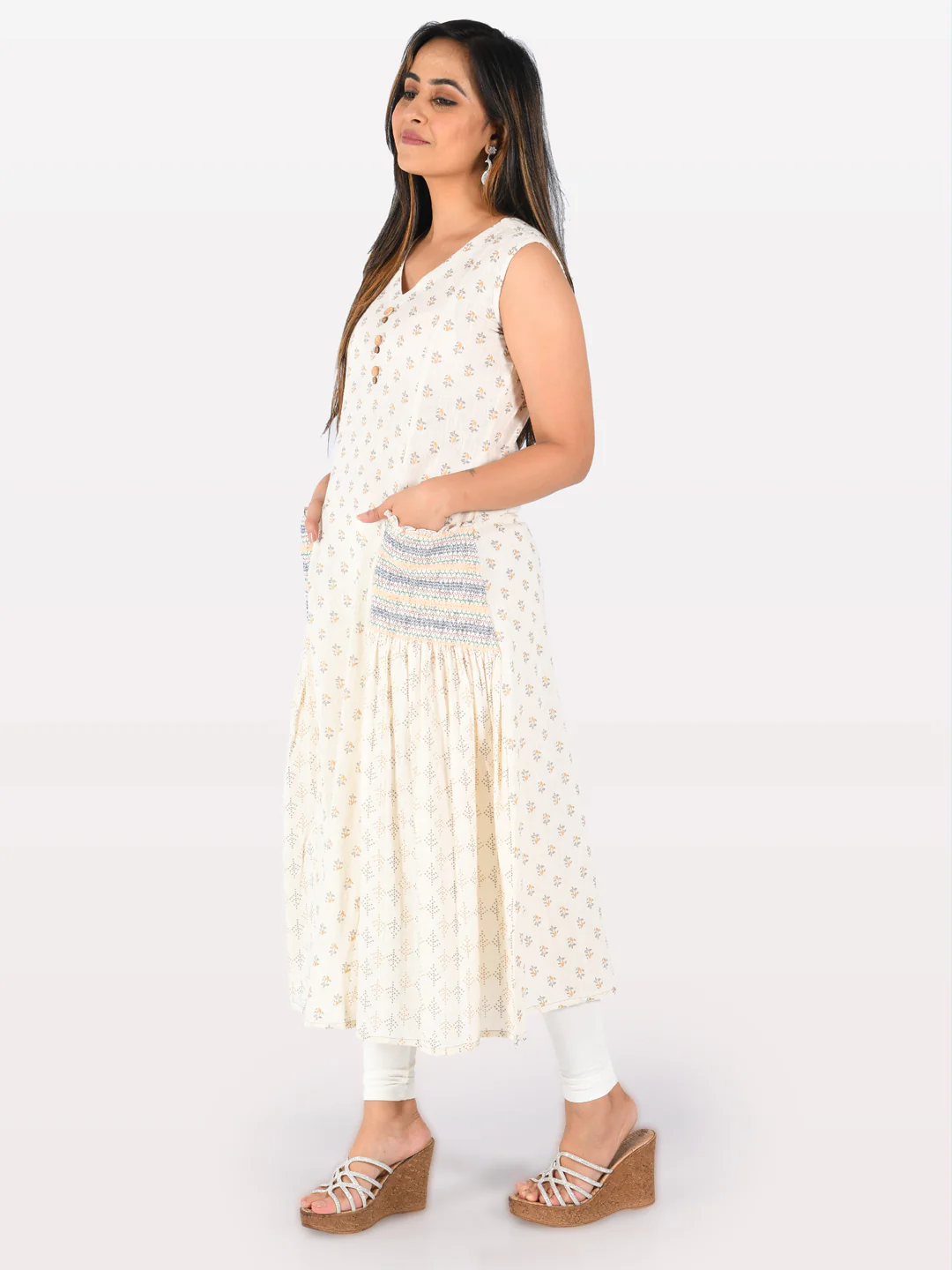 Neerus Off White Printed A Line Kurta - Image 7