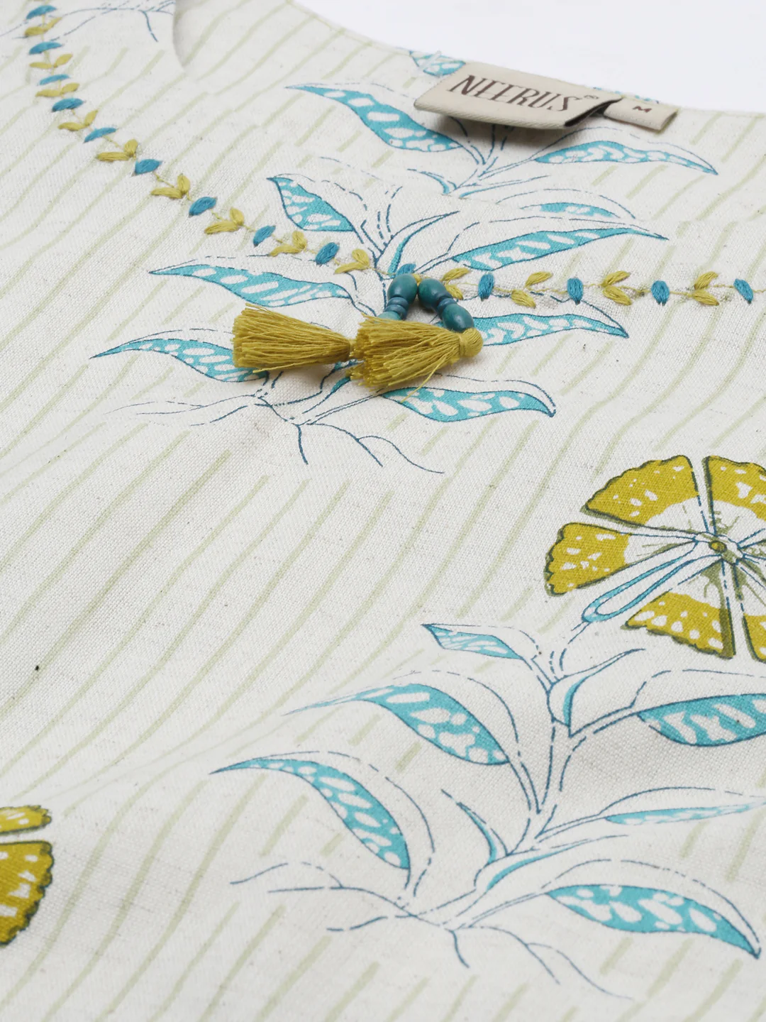 Neerus Off White Printed Flared Kurta - Image 3