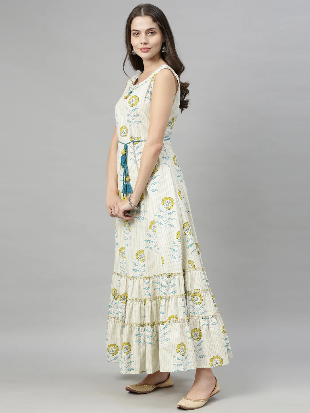 Neerus Off White Printed Flared Kurta - Image 4