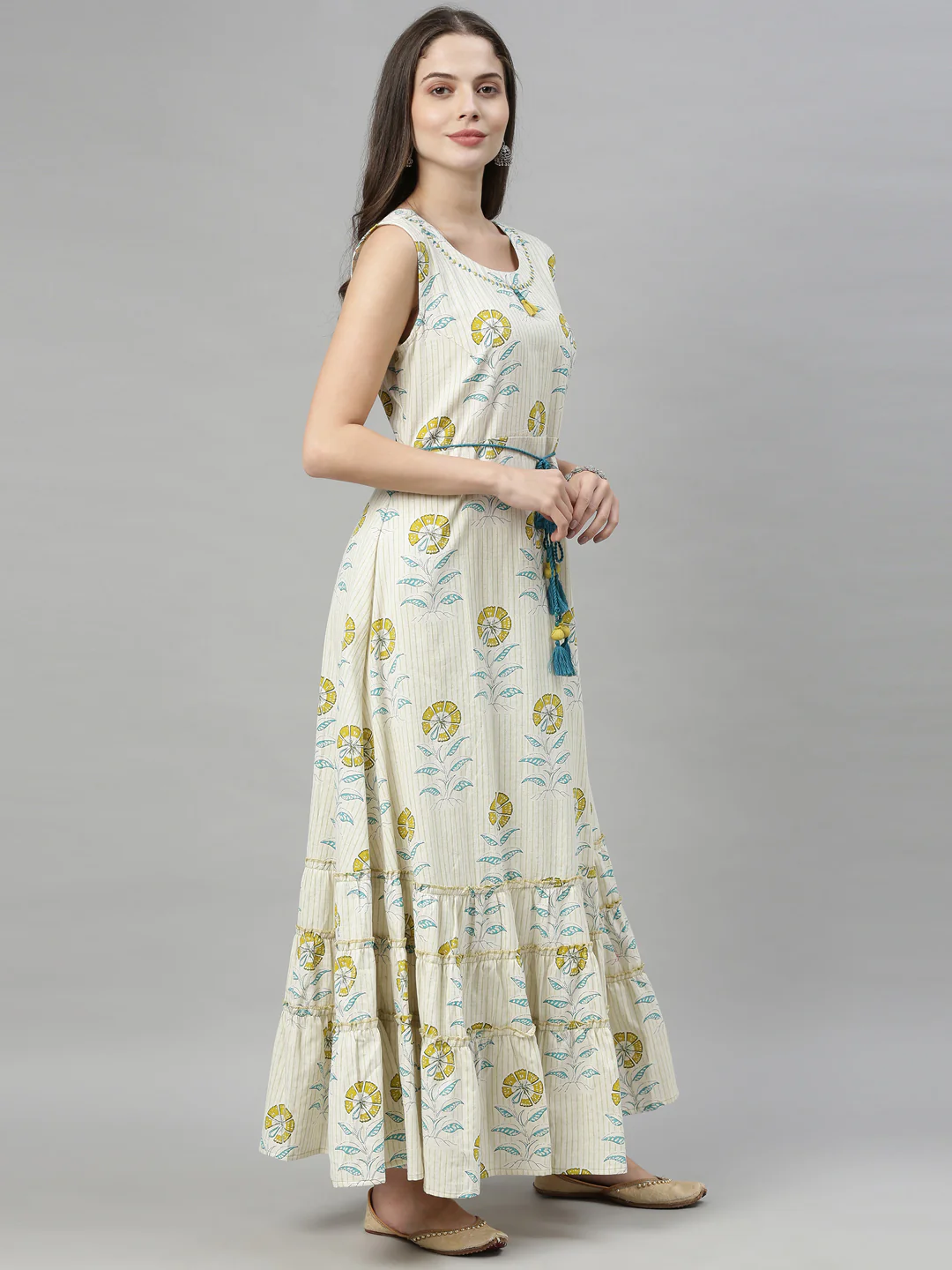 Neerus Off White Printed Flared Kurta - Image 5