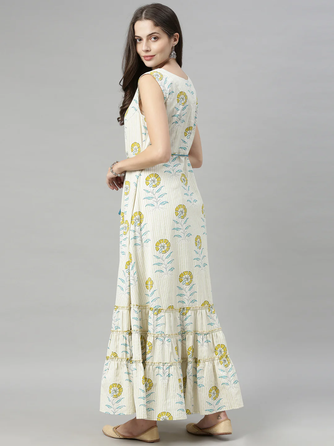 Neerus Off White Printed Flared Kurta - Image 6