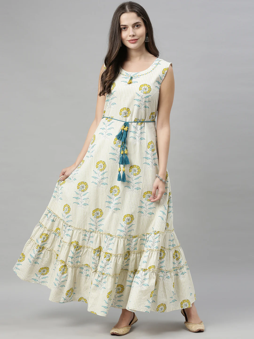 Neerus Off White Printed Flared Kurta - Image 7