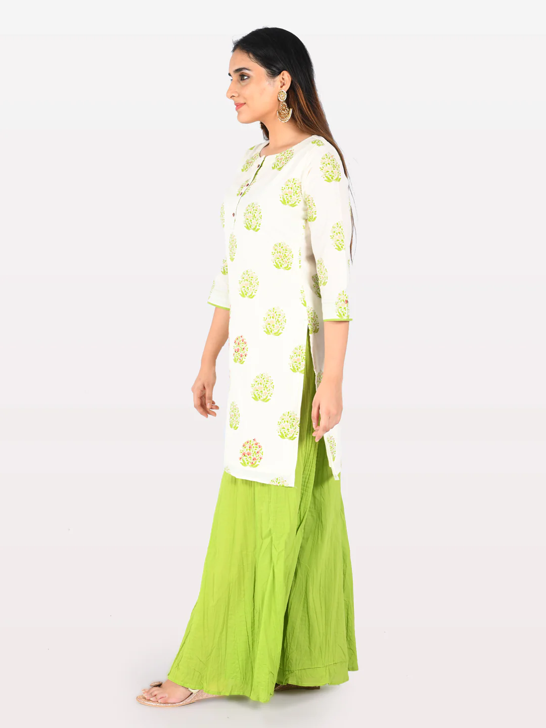 Neerus Off White Printed Straight Kurta - Image 2
