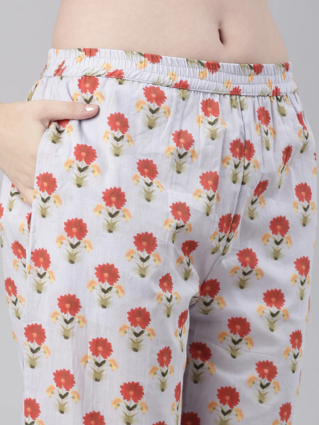 Neerus Off White Printed Straight Kurta and Trousers - Image 6
