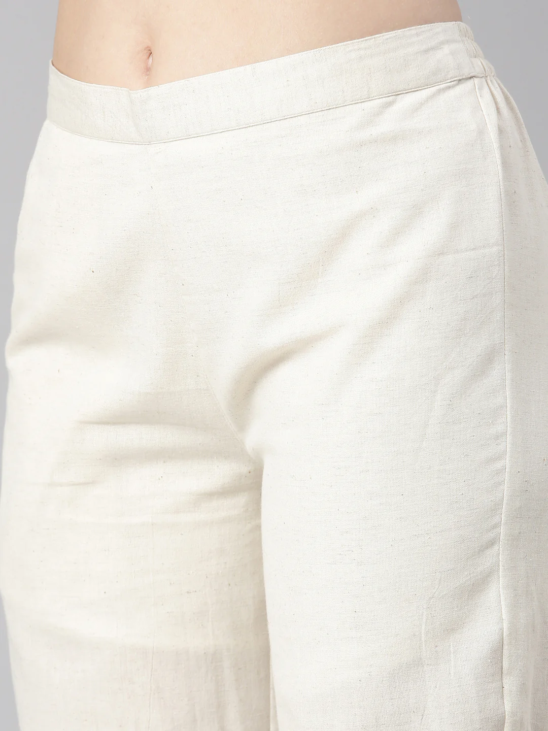 Neerus Off White Solid Straight Kurta and Trousers With Dupatta - Image 6