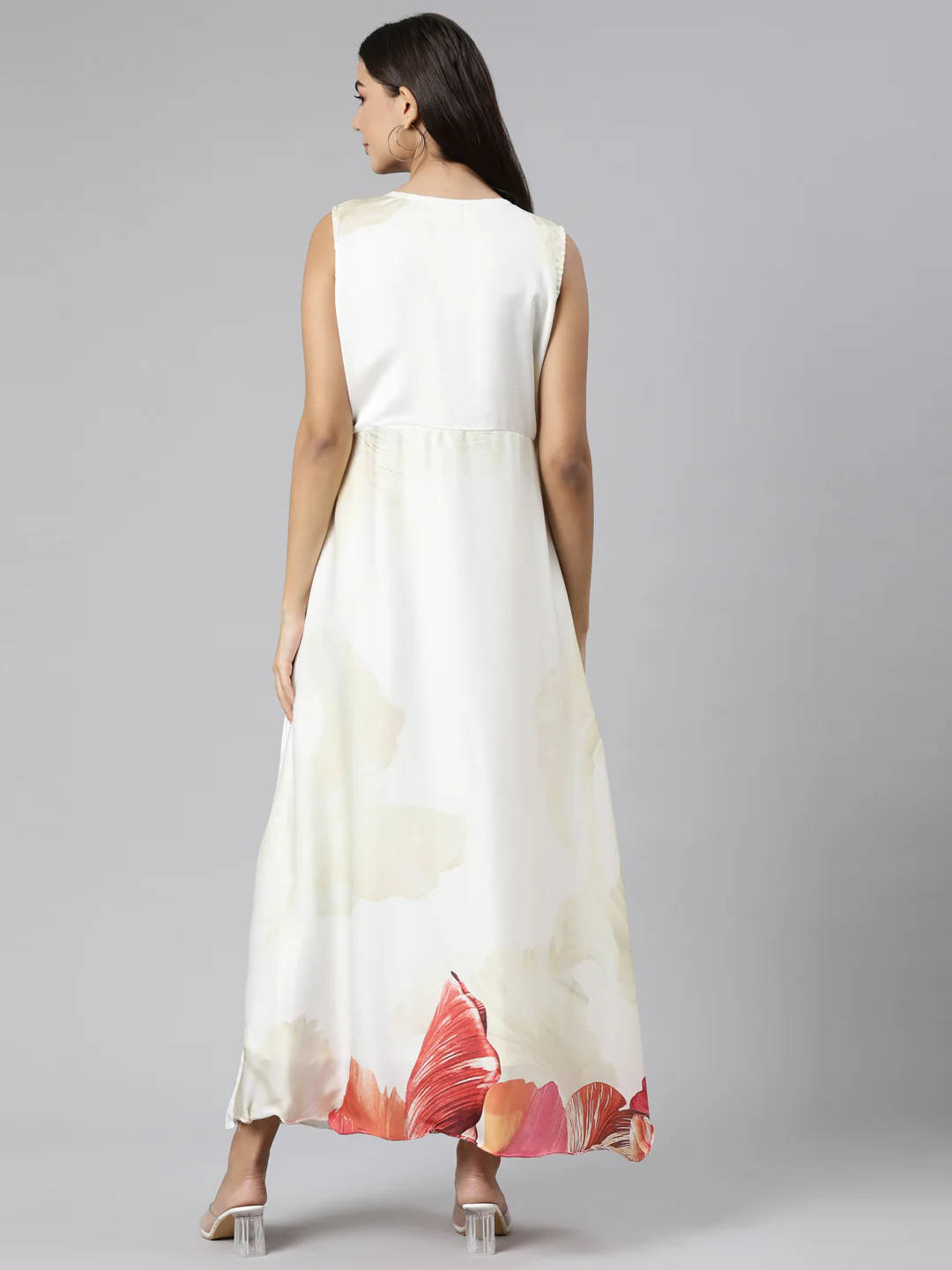 Neerus Off White Straight Casual Floral Dresses - Image 3