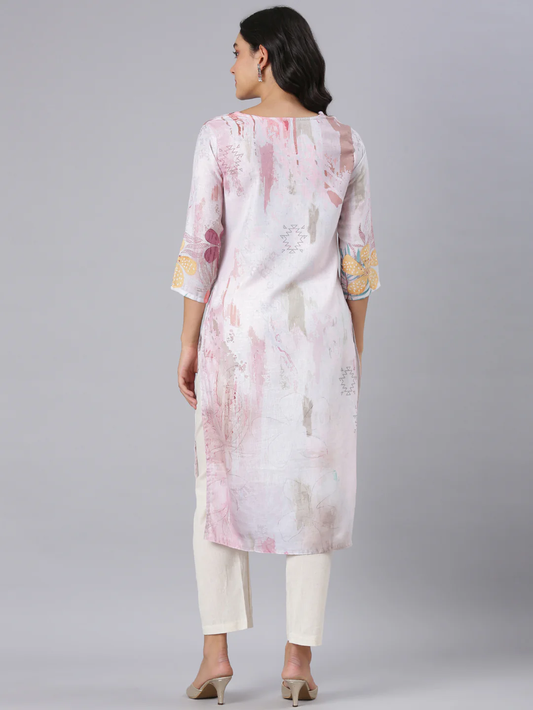 Neerus Off White Straight Casual Floral Kurta - Image 3
