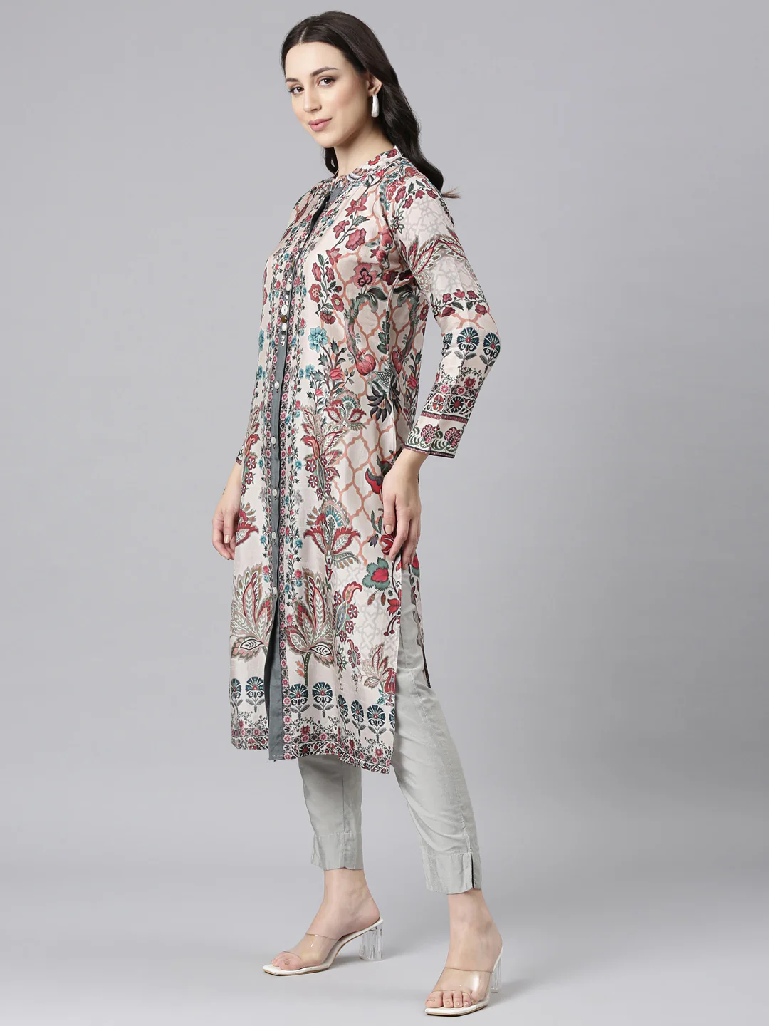 Neerus Off White Straight Casual Floral Kurta - Image 2