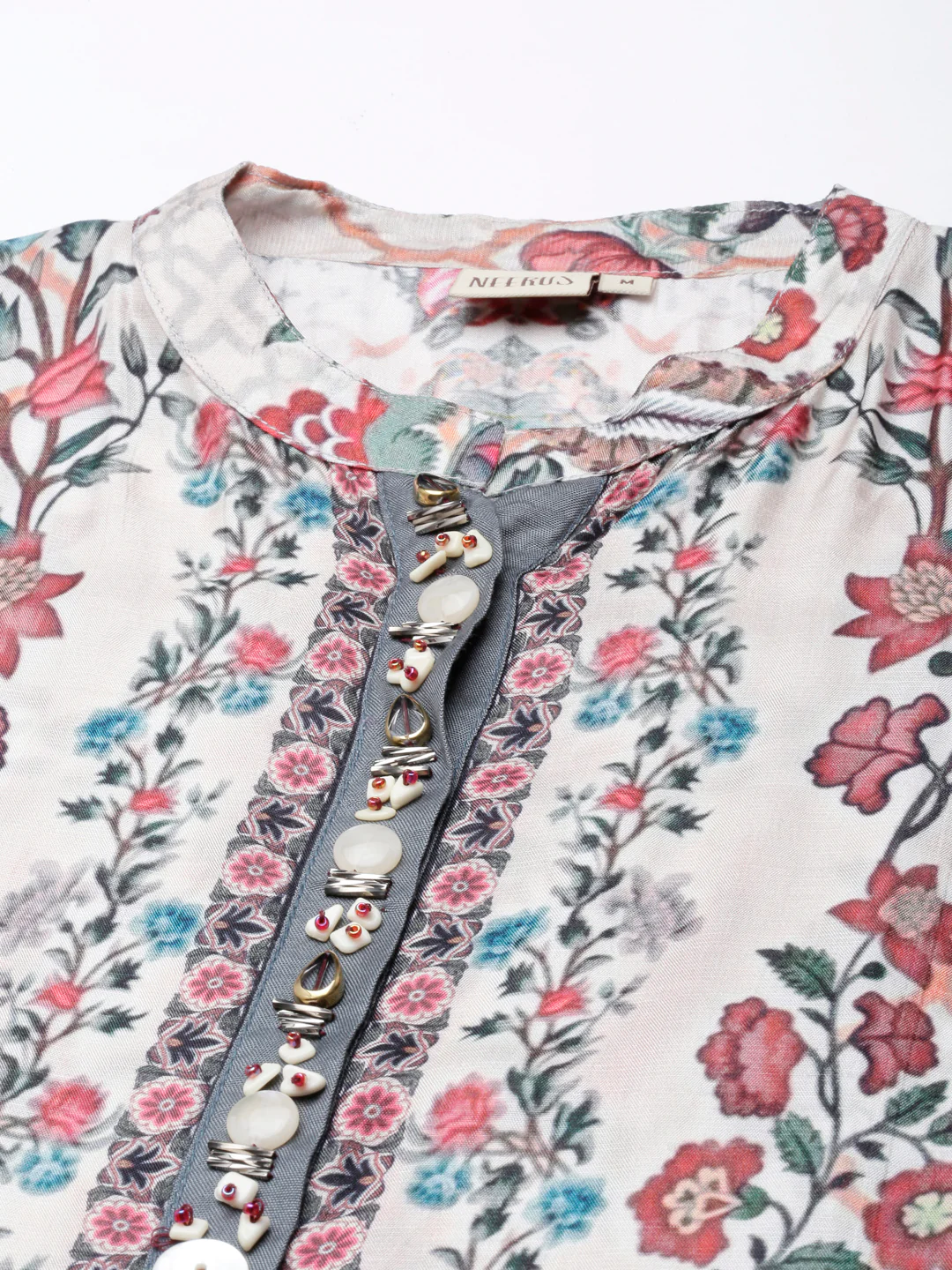 Neerus Off White Straight Casual Floral Kurta - Image 4
