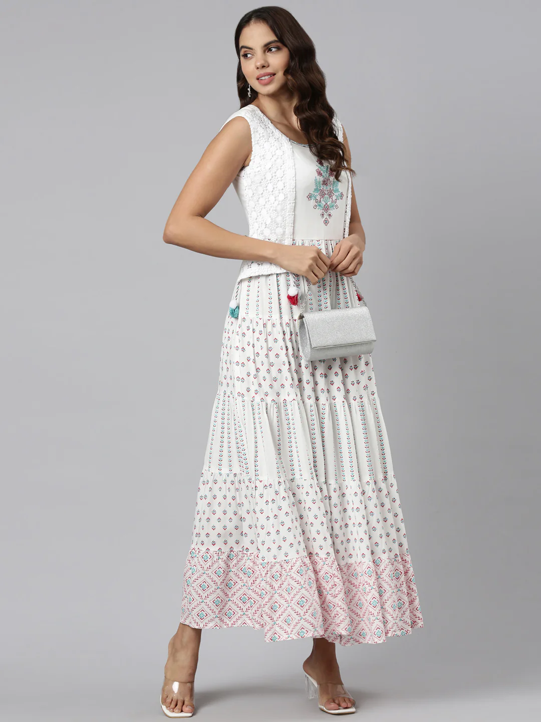 Neerus Off White Straight Casual Printed Maxi Dresses - Image 5
