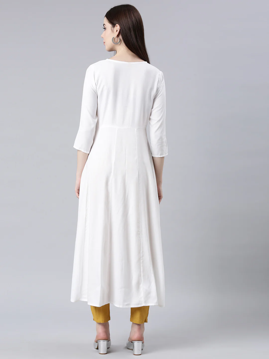 Neerus Off White Straight Casual Solid Anarkali Kurta - Image 4