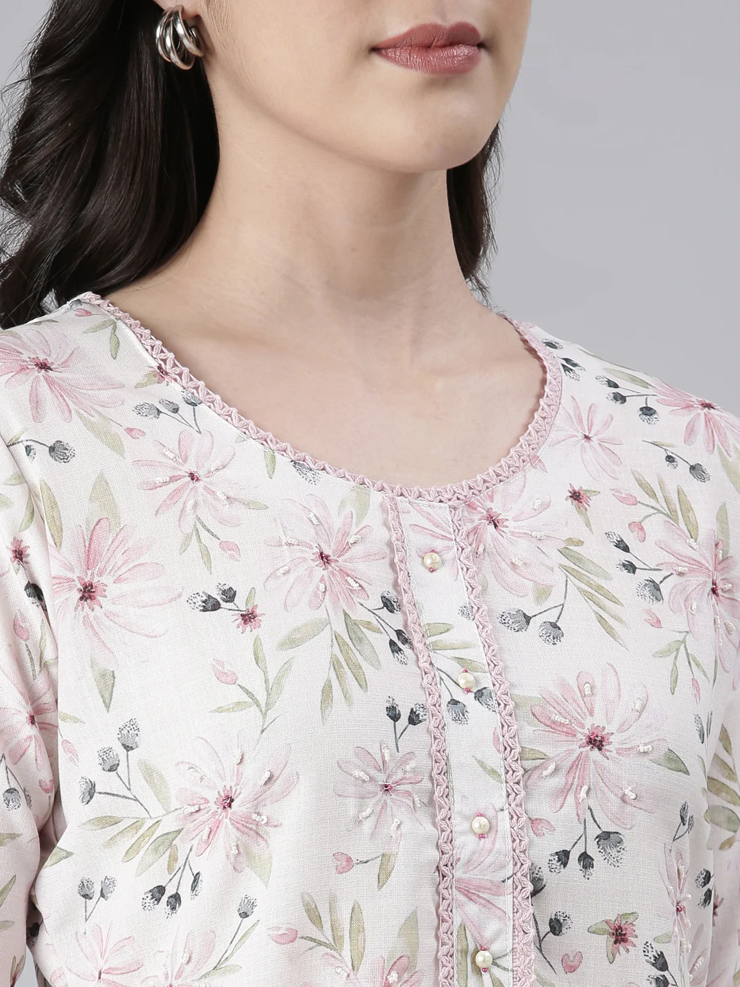 Neerus Off White Straight Printed Cotton Kurta - Image 4