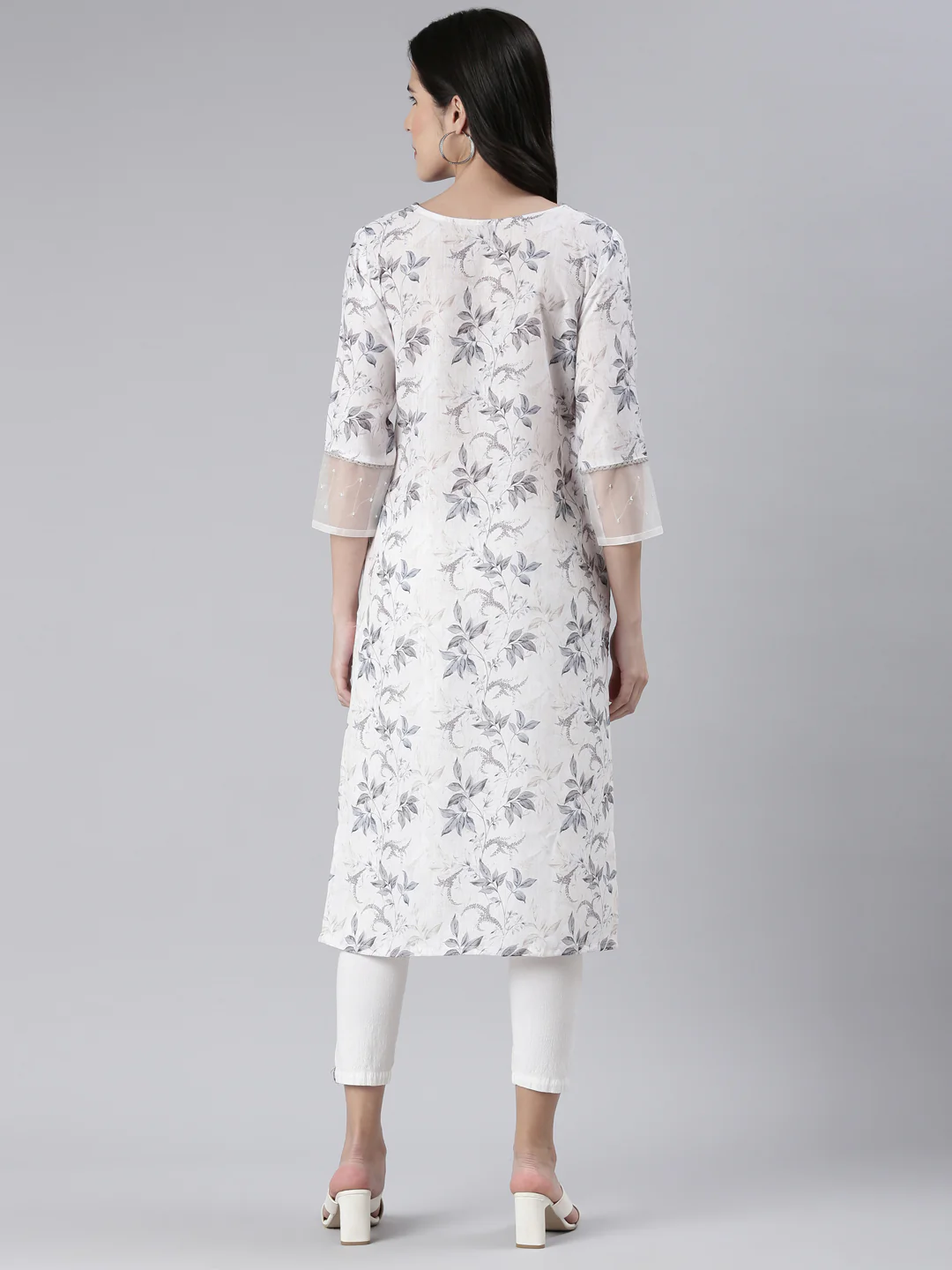 Neerus Off White Straight Printed Cotton Kurta - Image 3