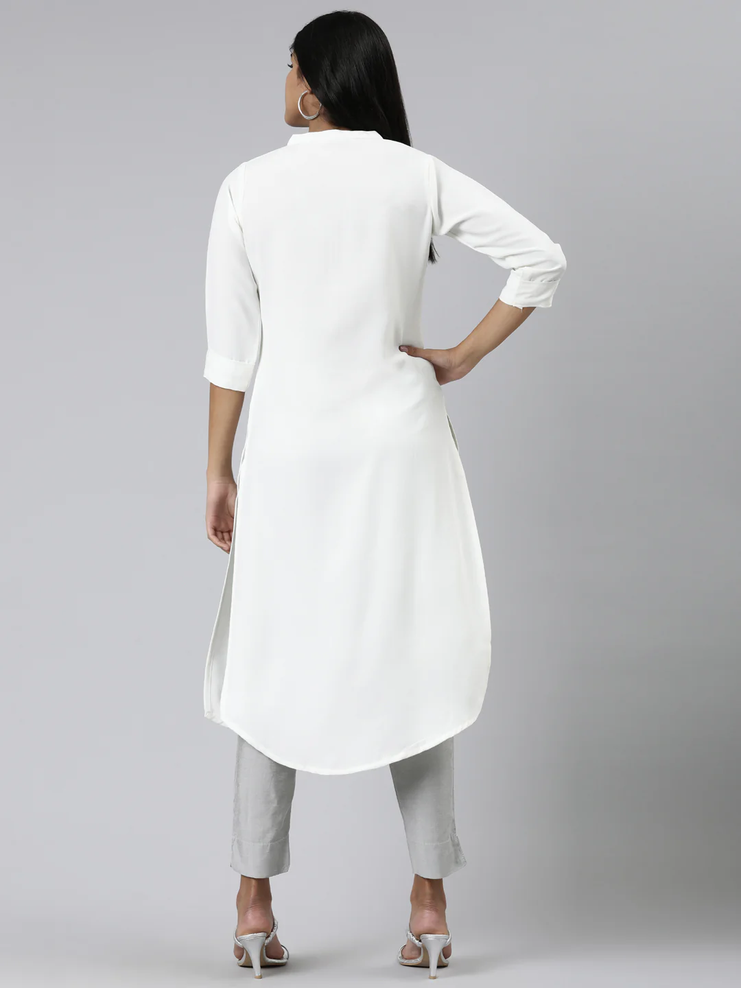 Neerus Off White Straight Solid Viscose Rayon Kurta - Image 3