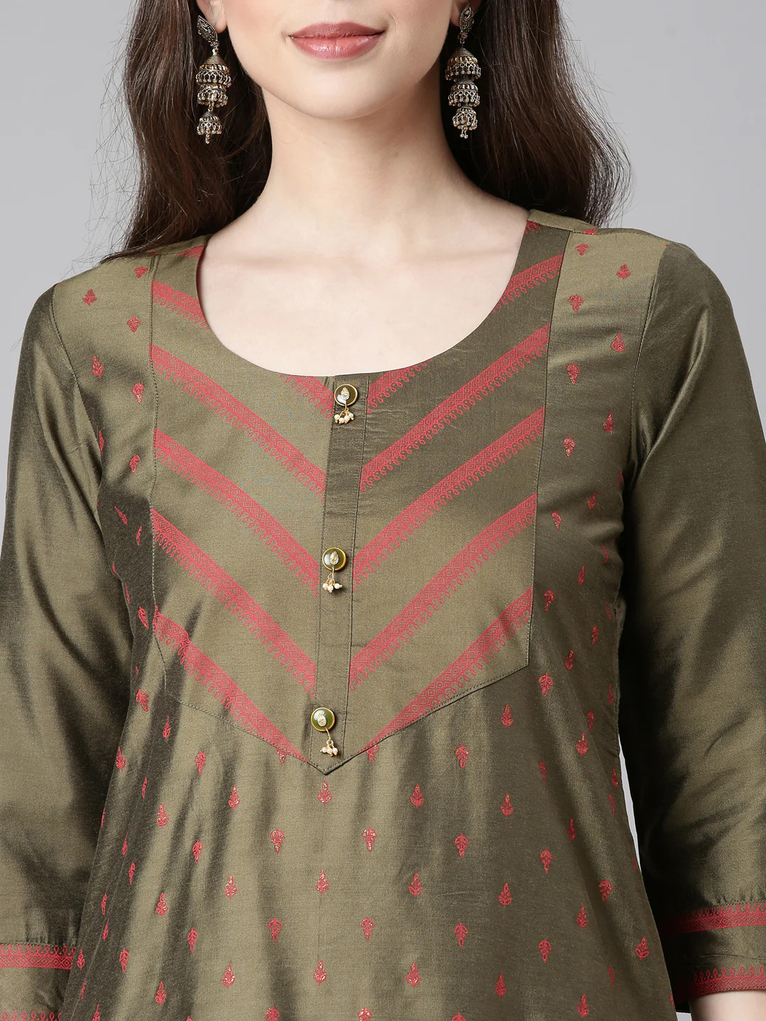 Neerus Olive Casual Solid Straight Kurta - Image 4