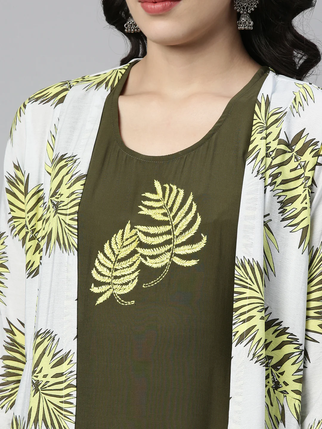 Neerus Olive Color Rayon Fabric Kurta - Image 3