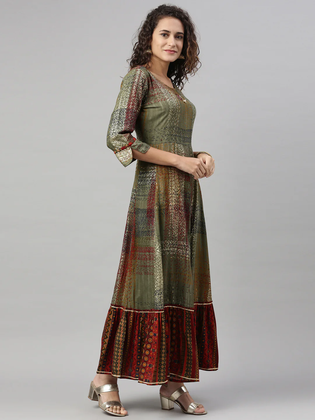 Neerus Olive Color Rayon Fabric Kurta - Image 2