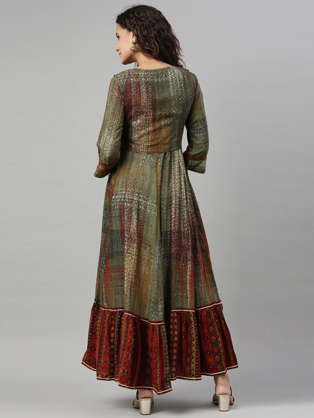 Neerus Olive Color Rayon Fabric Kurta - Image 3