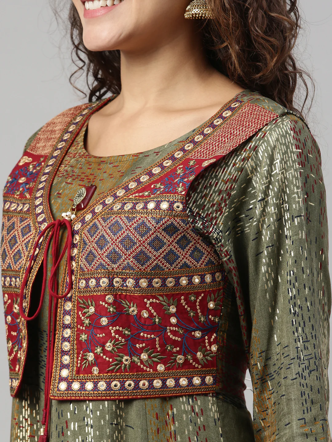 Neerus Olive Color Rayon Fabric Kurta - Image 4