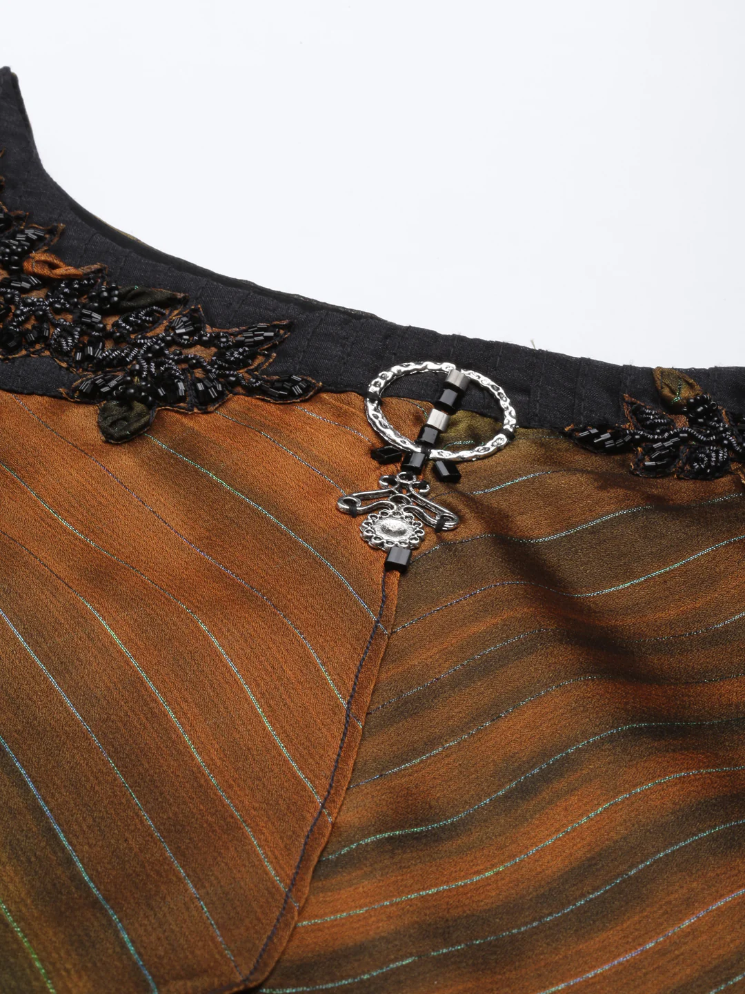 Neerus Olive Color Silk Fabric Kurta - Image 2