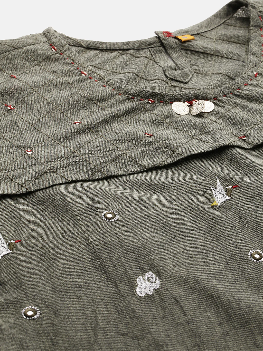 Neerus Olive Embellished Straight Kurta - Image 2